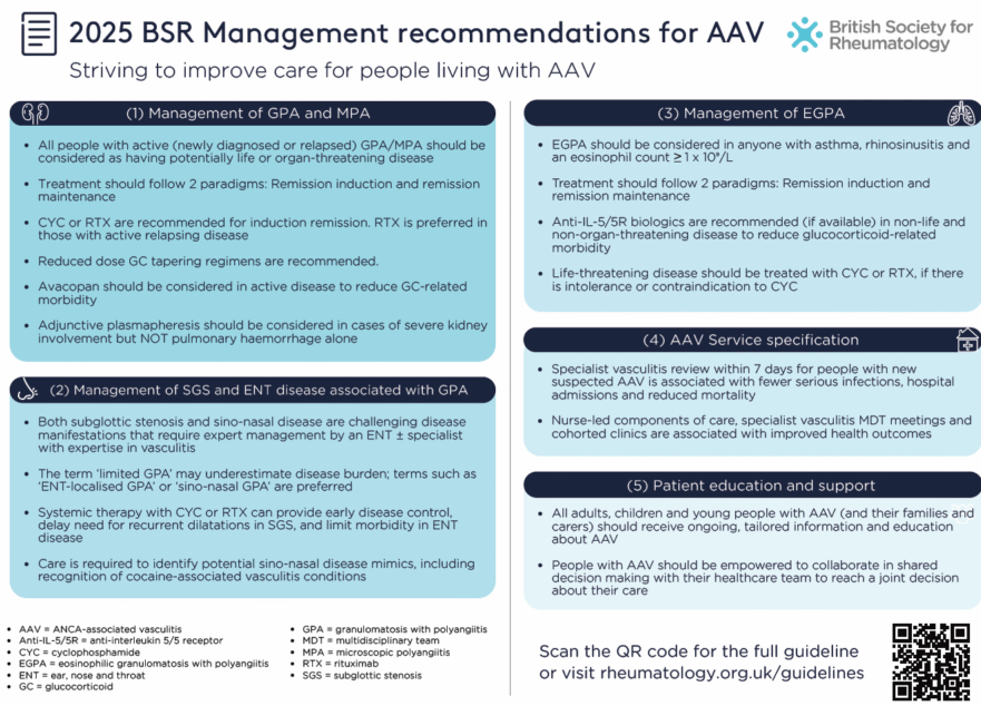 Screenshot of summary of BSR BSR Recommendations for ANCA Associated Vasculitis 2025