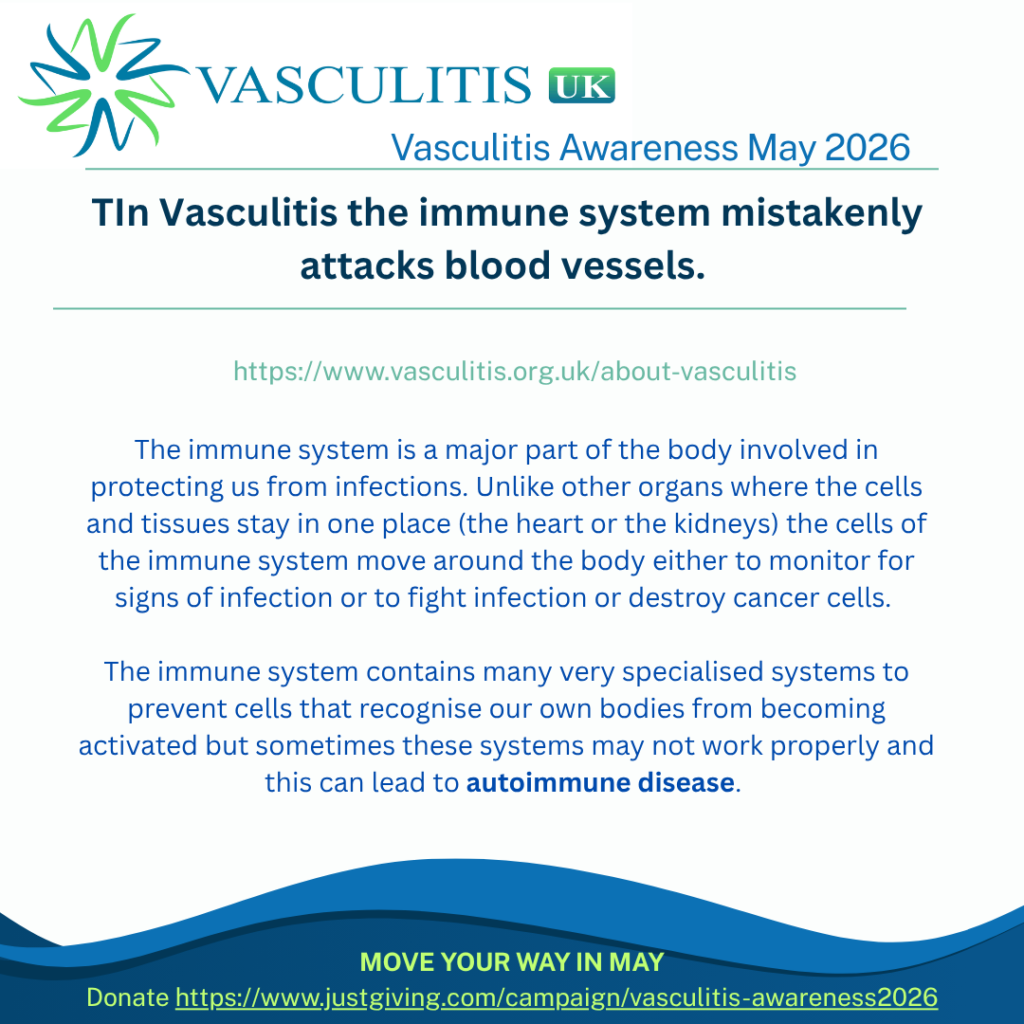 The immune system is a major part of the body involved in protecting us from infections. Unlike other organs where the cells and tissues stay in one place (the heart or the kidneys) the cells of the immune system move around the body either to monitor for signs of infection or to fight infection or destroy cancer cells. The immune system contains many very specialised systems to prevent cells that recognise our own bodies from becoming activated but sometimes these systems may not work properly and this can lead to autoimmune disease.