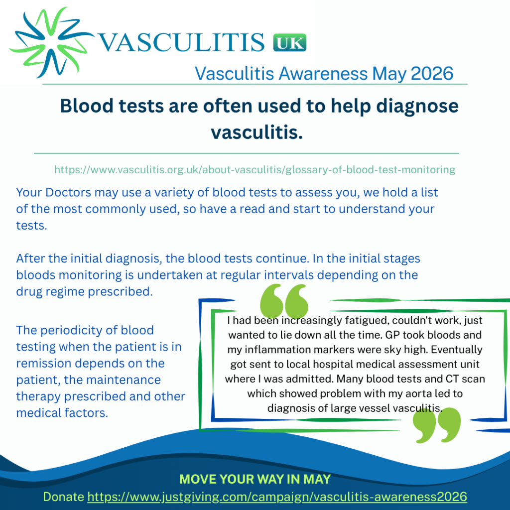 Your Doctors may use a variety of blood tests to assess you, we hold a list of the most commonly used, so have a read and start to understand your tests. And after the initial diagnosis, the blood tests continue. In the initial stages bloods monitoring is undertaken at regular intervals depending on the drug regime prescribed. The periodicity of blood testing when the patient is in remission depends on the patient, the maintenance therapy prescribed and other medical factors.